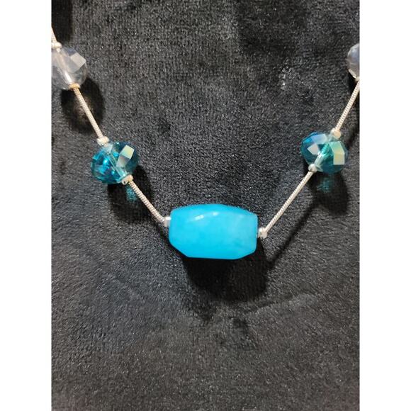 Women's Light Blue Gemstone Necklace With Lobster Clasp And Crystal Beads - Picture 3 of 6
